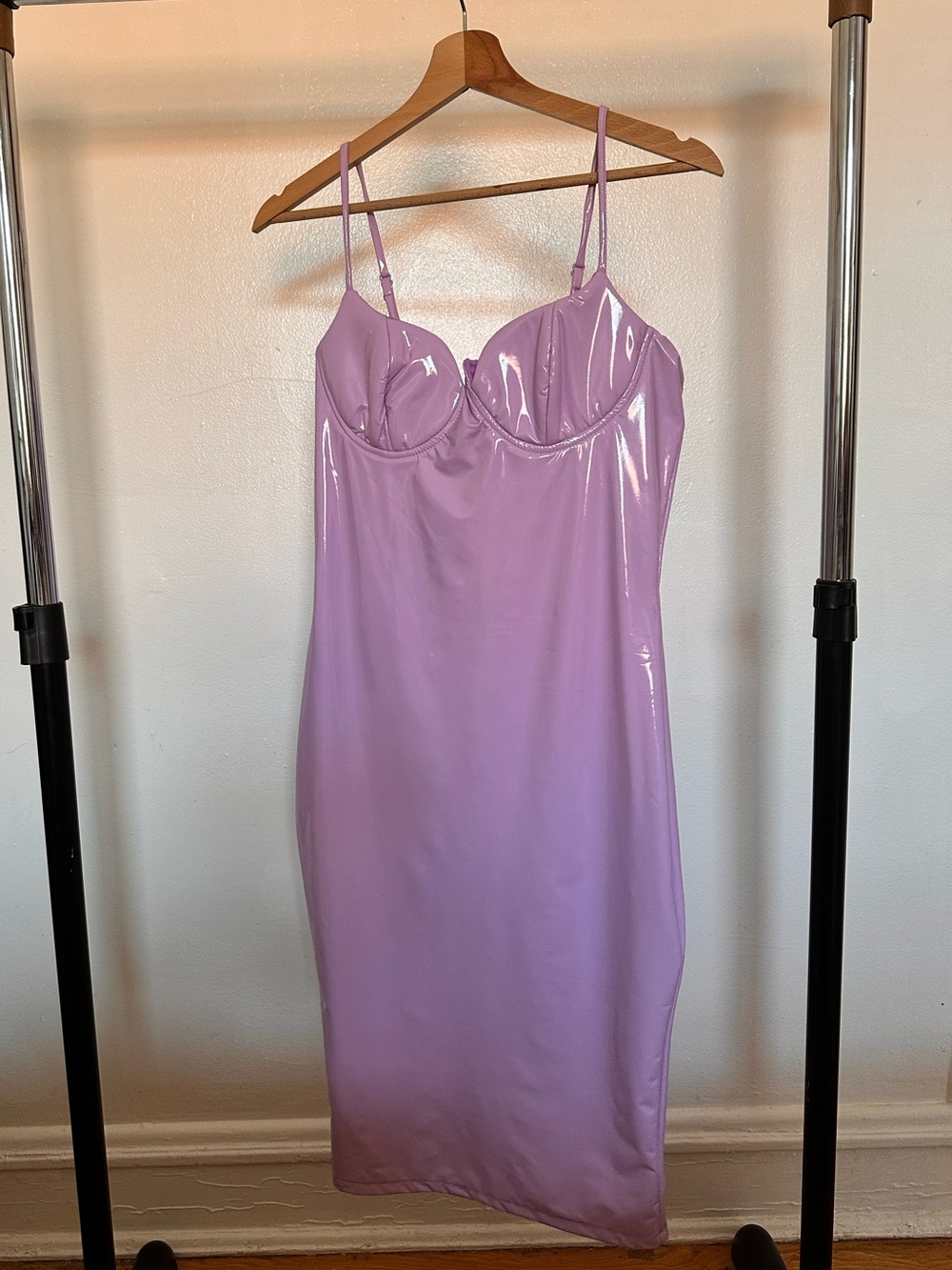 AKIRA Shiny Lilac Underwire Slip Dress
